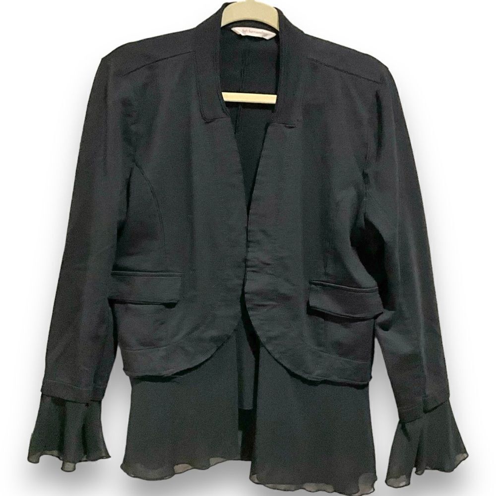 SOFT SURROUNDINGS Blazer Black With Flutter Hem and Sleeves Size L